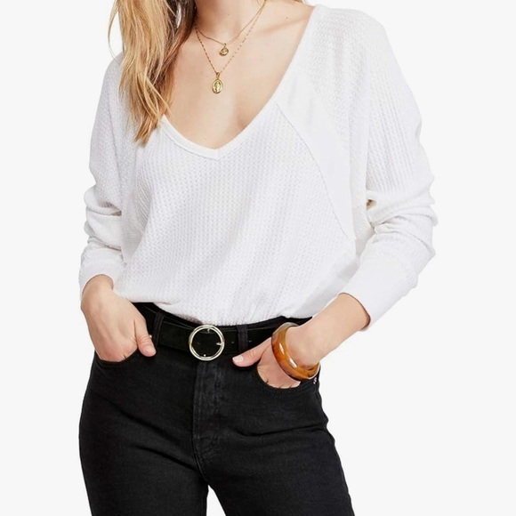 Free People Santa Clara oversized white waffle weave pullover Medium EUC - Picture 3 of 9